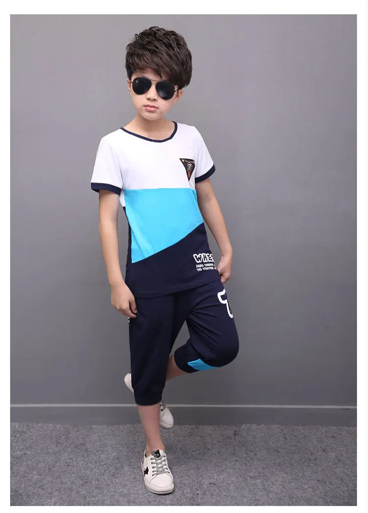 Casual Active Boys Clothes Set Summer Teenage T Shirt Short Pants Children Suit 2019 Kids Outfits Sports Clothing For Boys 2 Pcs (9)