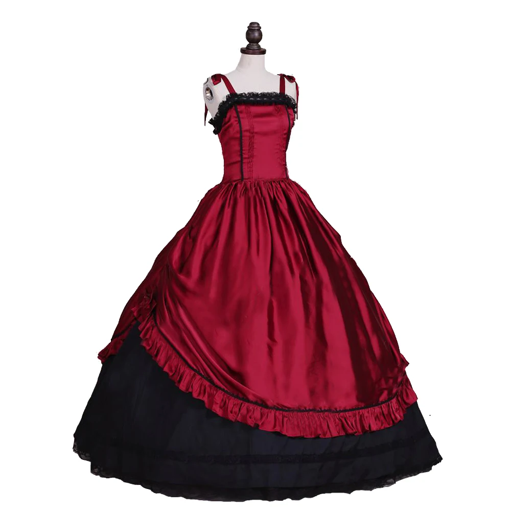 

Free-Shipping Red&Black Spaghetti Strap Sweet Lolita Solid Ball Gown Bow Victorian Clothes Renaissance Princess Dress Customment