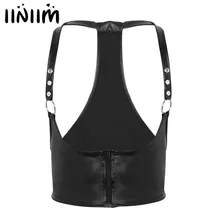 Модные костюмы на мужское нижнее белье майки с мускулами из искусственной кожи, топы со жгутами спереди на молнии с уплотнительными кольцами, клубная одежда