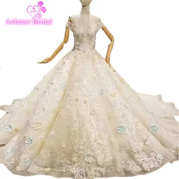 

2018 New Champagne Lace Sleeveless Boat Neck Cathedral Train Bridal Gowns Lace Up Ball Gown Wedding Dresses Vestido De Noiva