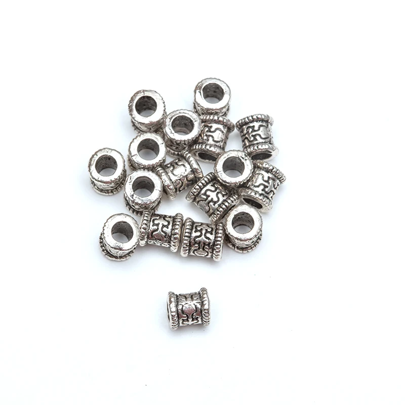 

50pcs Silver Multi Patterned Alloy Big Hole Loose Spacer Beads Findings For DIY Jewelry Making