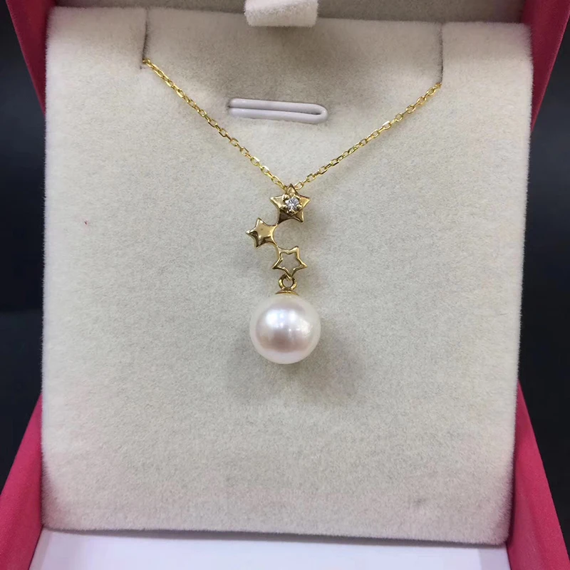 Sinya 18k Au750 gold necklace inlay 0.023ct real Diamond with 9mm natural pearls Y style necklace for women girls fine jewelry (5)