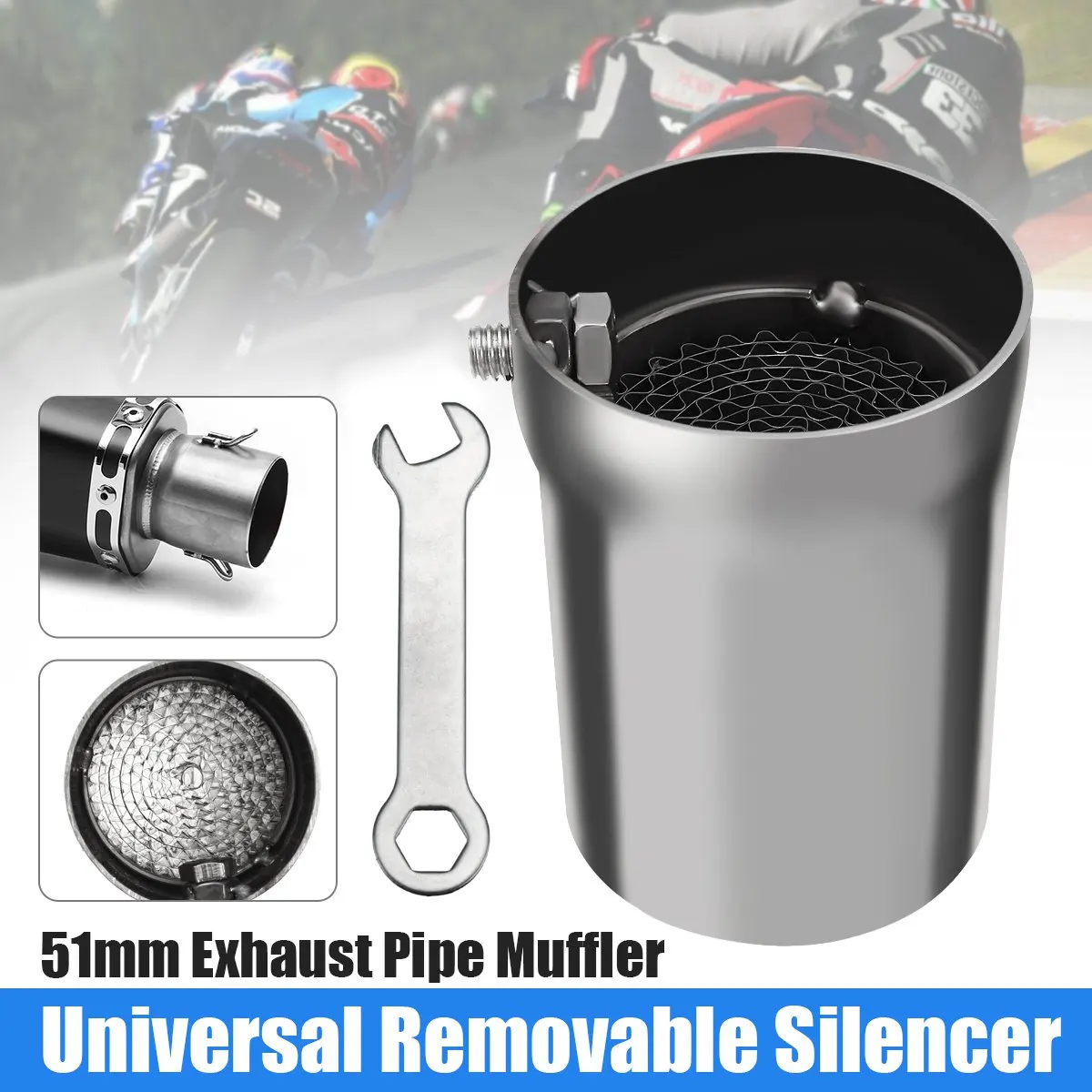 51MM Universal Motorcycle Exhaust Pipe Can Silencer Muffler Baffle