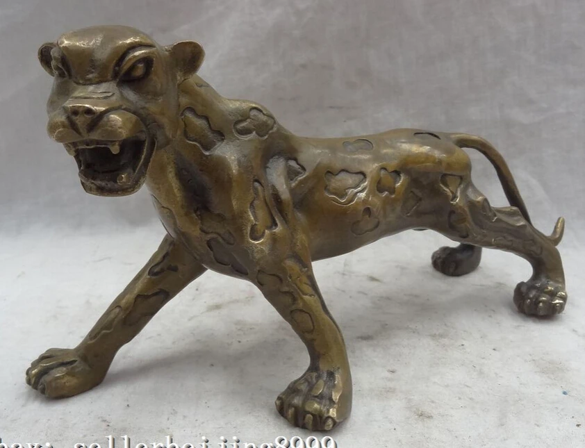 

JP S0610 10" Chinese Bronze FengShui Feral Ferocious Leopard Panther Statue Sculpture