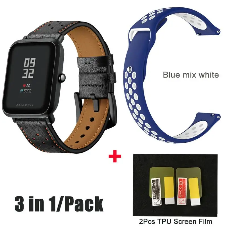 3в1/упаковка браслет Amazfeel для Amazfit Bip Bit Band Xiaomi Huami Aamazfit bip Xiaomi Youth Smartwatch ремешок 20 мм - Цвет: black n blue white