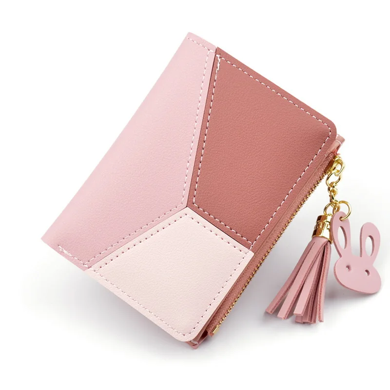 Oeak Wallet Short Women Wallets Zipper Purse Patchwork Fashion Panelled Wallets Trendy Coin Purse Card Holder Leather