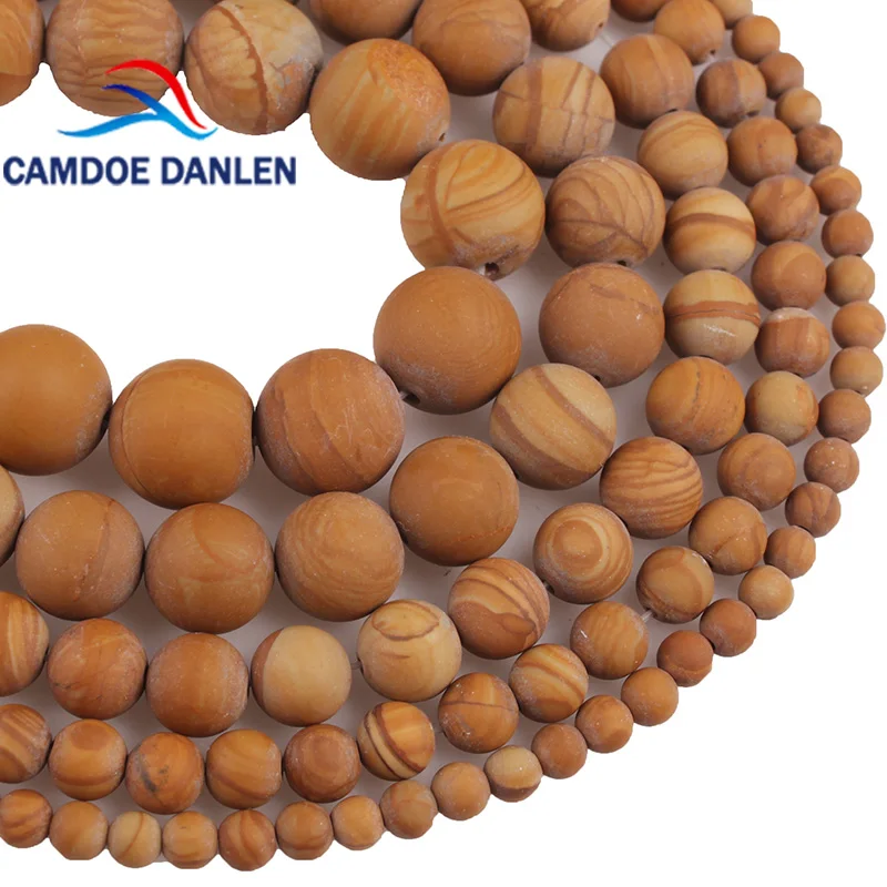 100 Natural Stone Dull Polish Wood Stripe Round Beads 4/6/8/10/12MM
