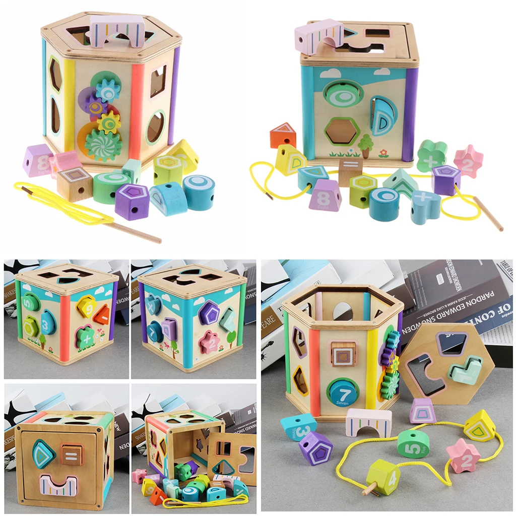 

Colorful Wooden Educational Geometric Shape Sorting Box Toy for Kids Shape Sorting Box Toy for Toddlers Puzzle Matching Cube Toy