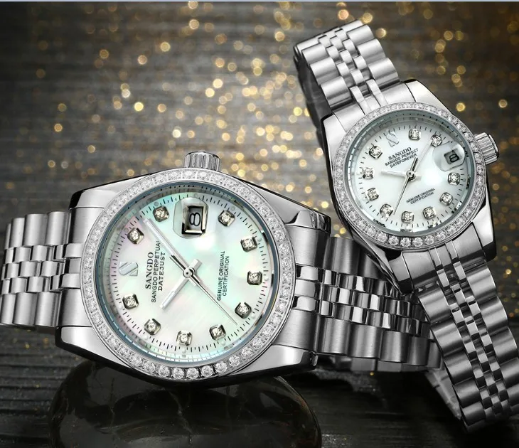 REVIEW TOP SELLER  SANGDO Milk- white dial Automatic Self-Wind movement High quality Luxury Couples watch Mechanical w