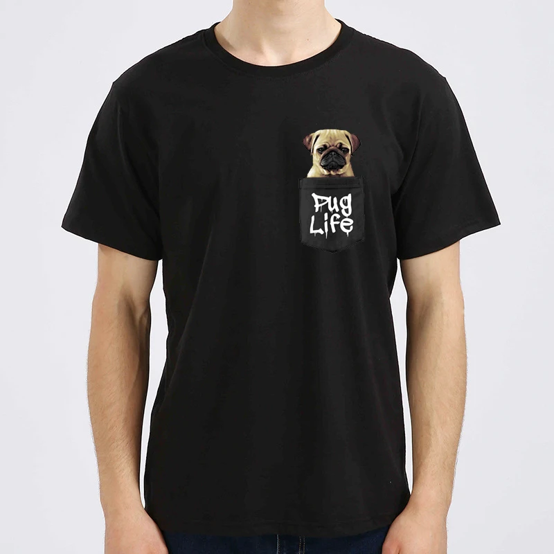

Cute 3D Pug Life In Pocket Print Mens T-shirt 2018 Hip Pop Funny Hipster Top Summer Novelty Tee Shirt KA003