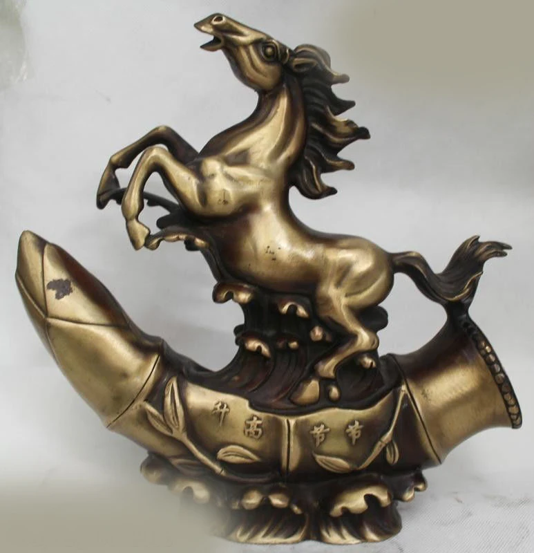 

DS 11"Chinese Red Bronze Zodiac Year Horse Successful increasing advancement Statue