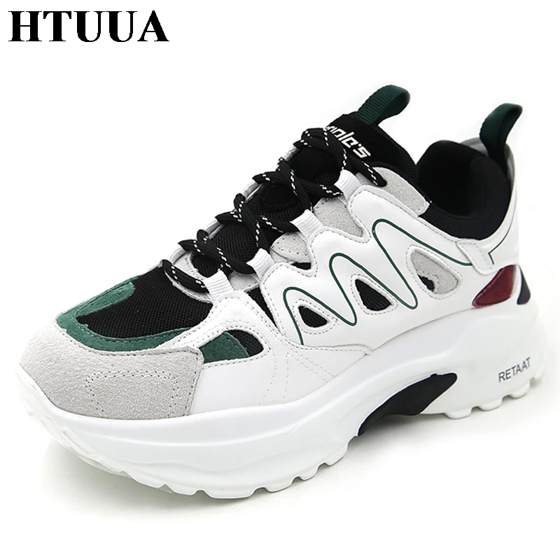 

HTUUA New Autumn Casual Shoes Women Platform Sneakers Breathable Mesh High Top Creepers Flats White Baskets Femme SX1674