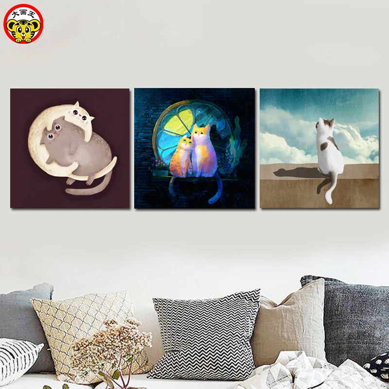 

painting by numbers art paint by number Digital Painting Draw on the cloth Cute pair of cats Couple under the stars diy oil pa