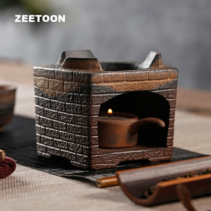 

Vintage Warmer Ceramic Coarse Pottery Heater Teaware Accessories / Heating Coffee Milk Tea Base Teapot Holder Candlestick Art