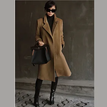 

Savbien Women Long Coat Solid Long Sleeve Mandarin Collar With Pocket Single Button Vintage Elegant Winter Coat Harajuku Coats
