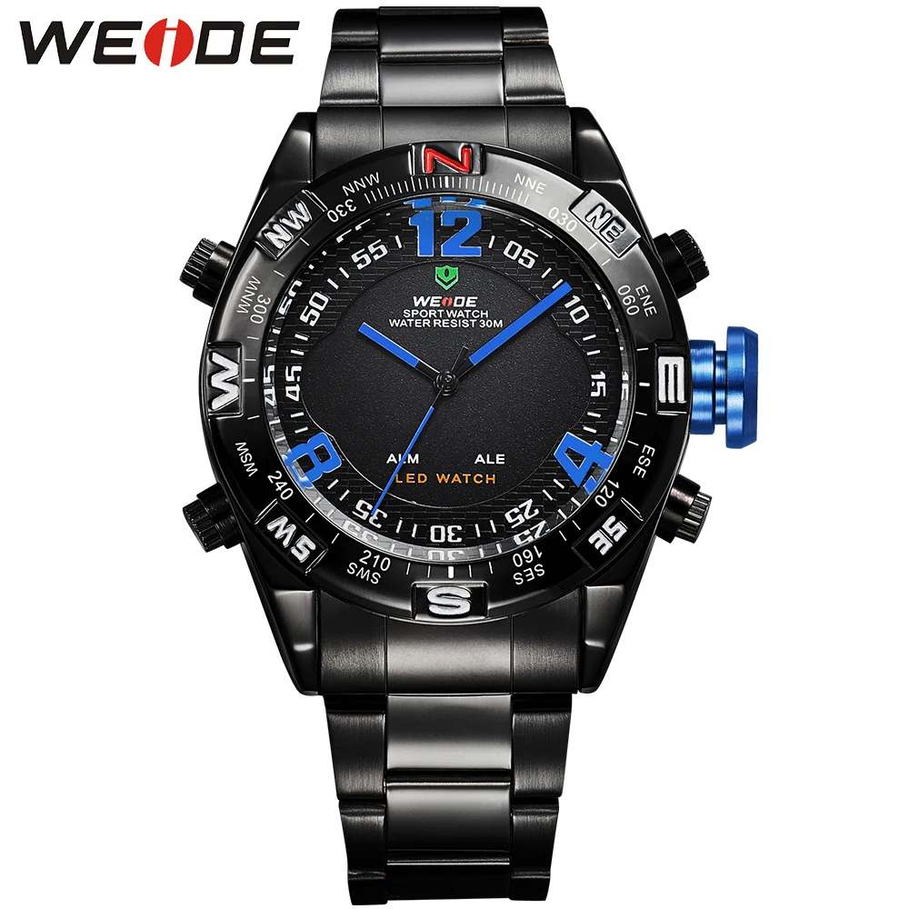 

WEIDE Hot Fashion Men Sports Watches Quartz LED Analog Digital Japan Movt 30M Water Resistant Stainless Steel Back With Alarm