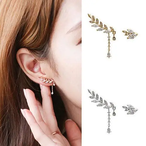 

Fashion Jewelry Women's Asymmetric Leaf Ear Clip Chain Drop Dangle Ear Cuff Clip Earrings Boucle Doreille Femme wholesale