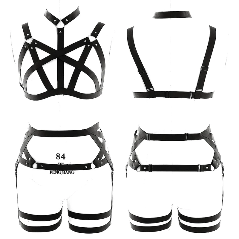 Women Cut Out Black Full Body Harness Bondage Body Caged Bra Sexy Lingerie Gothic Dance Halloween Tops Pentagram Garter Belt Set Women Cut Out Black Full Body Harness Bondage Body Caged Bra Sexy Lingerie Gothic Dance Halloween Tops Pentagram Garter Belt Set