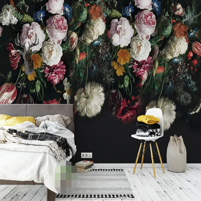 Retro Hand Painted Floral Murals Wallpaper - Image 2