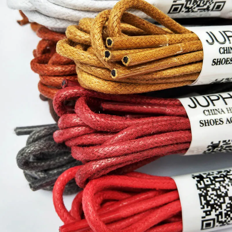 JUP1-12 Pair Red High Quality Unise Laces Waxed Round Shoelaces Sneaker Solid Polyester Twisted Boots Shoes Brand Fashion Sports