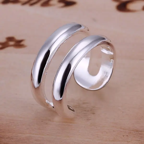 

Women's silver plated rings engagement wedding Bridal jewelry R038 , Double Line Ring-Opened wedding rings anelli