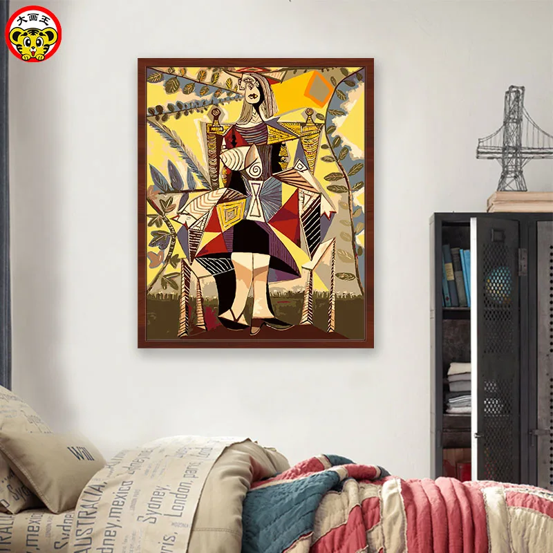 Картина по номерам художественная краска по номерам женщина в цифровом масляном цвете Пикассо сидя в абстрактной раскраске по номерам Па