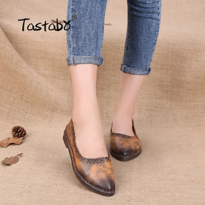 

Tastabo Women Spring Shoes Genuine Leather Oxfords Female Moccasins Handmade Flats Shoes Pointed Toe Loafers Shallow Ladies Shoe