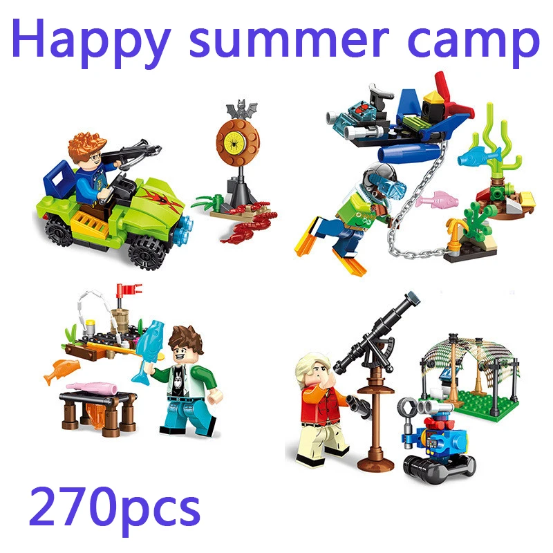 Legoed city toy Happy summer camp Building Blocks bricks 4in1 shooting diving Fishing model Kits DIY legoingly educational toys