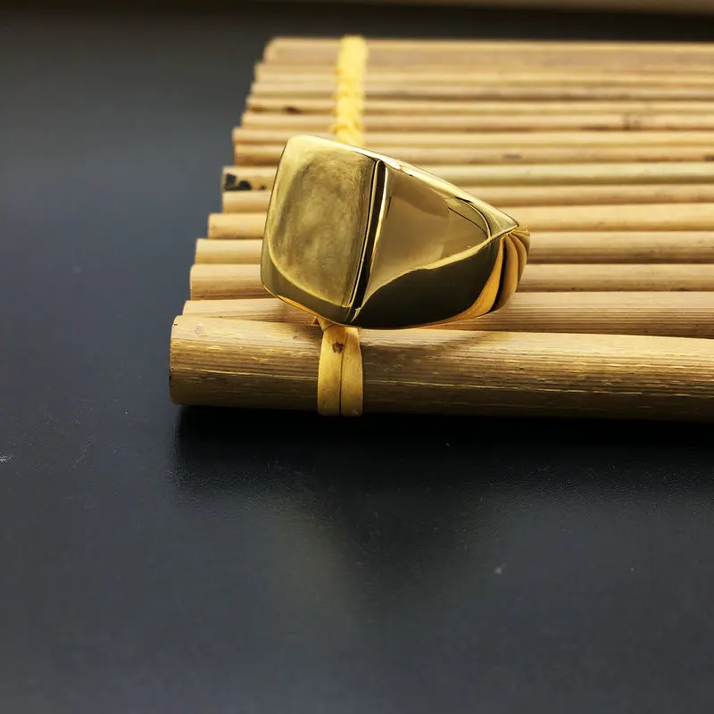 Gold Filed Smooth Mens Boys Mirror 316L Stainless Steel Signet Ring Simple Elegant Round Smooth Men Rings R-102