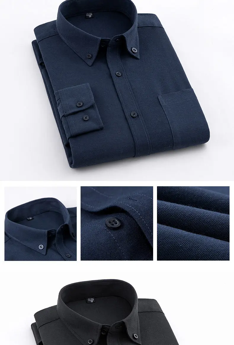 8Colors Plain Shirts Men Long Sleeve Casual Autumn Spring Cotton Oxford Denim Male Shirts Plus size M-5XL Solid Muls Brand Cloth-5