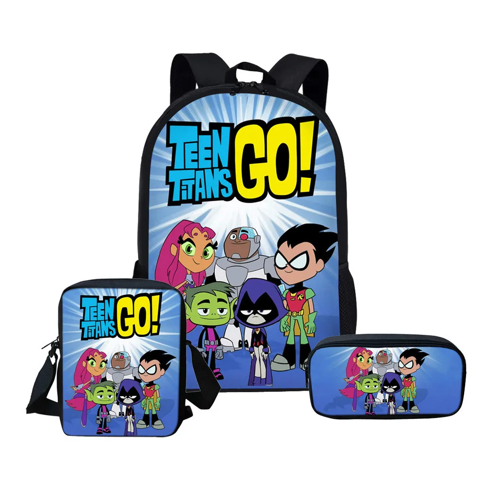 

ThiKin Cartoon Teen Titans Go Printing Backpack Boys School Bag Set Daily Backpacks Children Backpack Kids mochila escolar