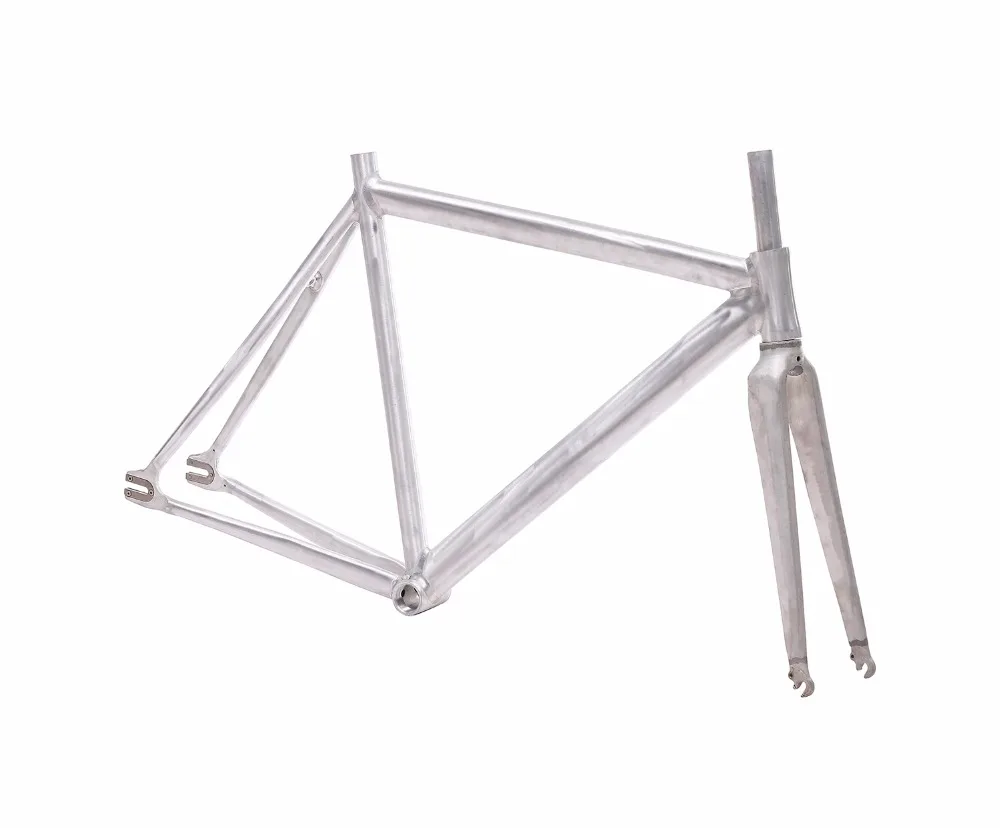 Fixed Gear Bike Frame 54cm No Finish Smooth Welding Raw Bike Frame Fixie Bicycle Frame Aluminum Alloy Frame Steel Fork