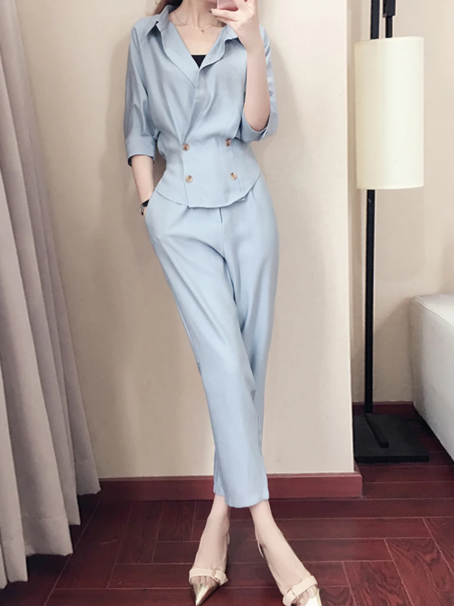 

Formal Two Piece Set Top And Pants Office Work Conjunto Feminino Ensemble Femme Deux Pieces Women's Summer Suit Summer Costume