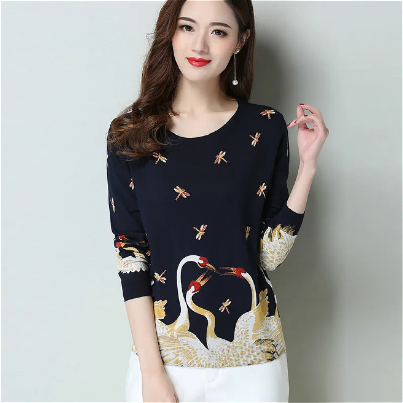 

2019 NEW Sweater Women Luxury Brand Design Long-sleeve Loose Printed Knitted Sweater Pullovers and Tops Jumpers Sweter Mujer