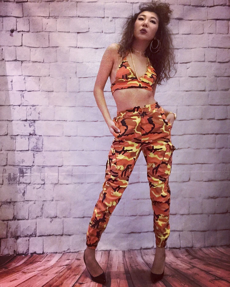 orange camo crop top