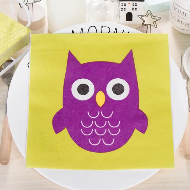 20pcs/set cute Animal Owl Paper Napkins for Birthday Party Cartoon