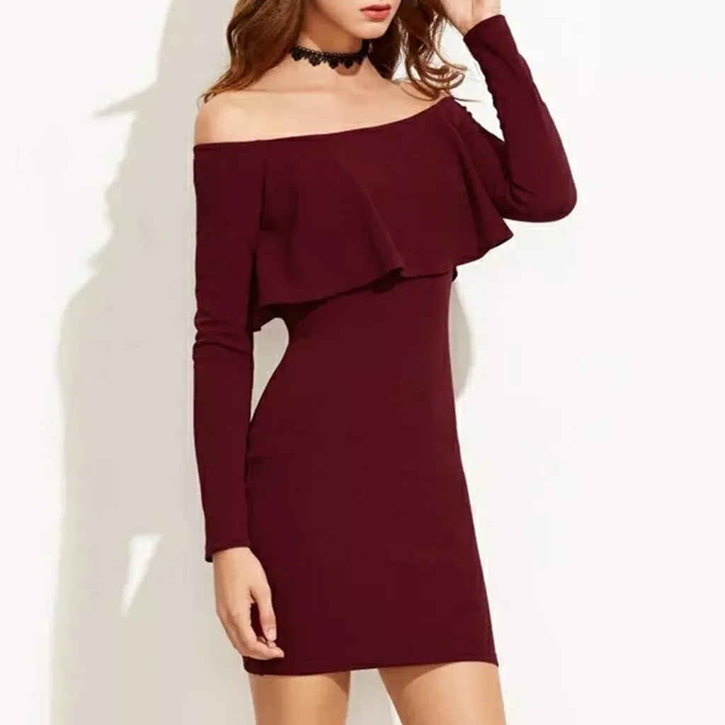 

dresses woman 2019 summer Sexy Womens Fashion Ladies Long Sleeve Solid Color Zipper Ruffles Casual Dress Vestidos De Festa