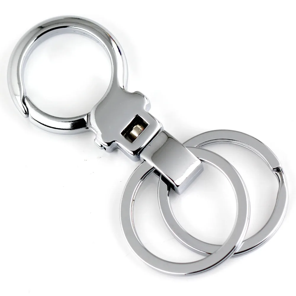 Double Loops Pants Buckle Waist Belt Clip Polished Silver Keyring