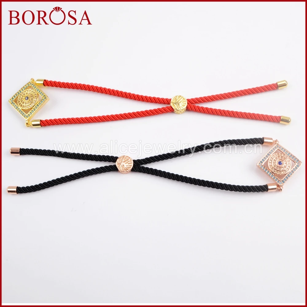 

BOROSA Wholesale CZ Micro Pave Colorful Zircon Charms Rhombus Eye Connector Adjustable Bracelets for Women Jewelry WX691