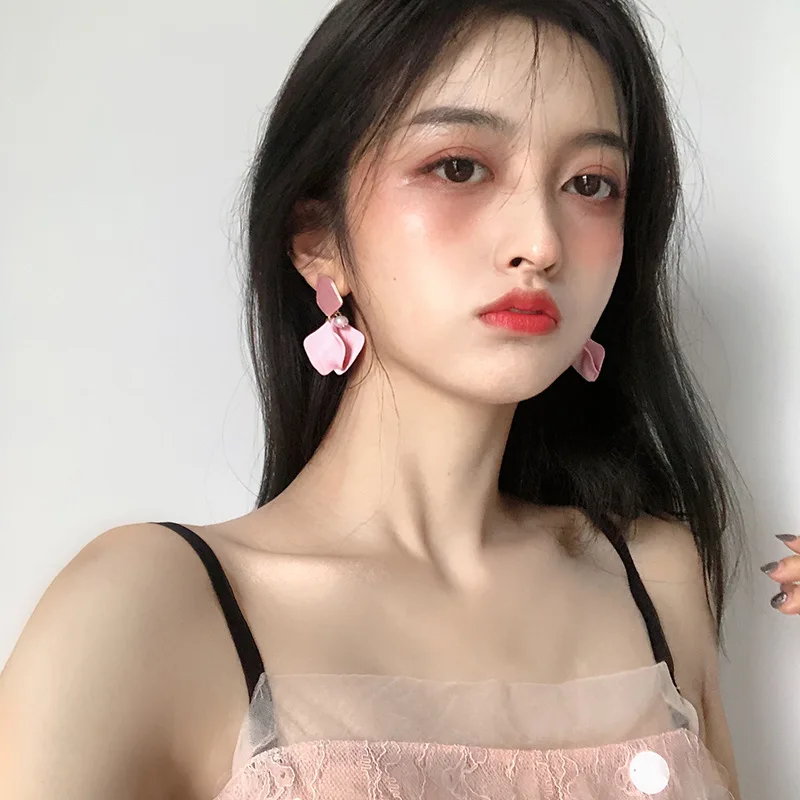 

Shineling Jewelry S925 Silver Needle Colorful Petals Pearl Drop Earrings Korean Fashion Cute Lady Pink Blove Yellow Orange Color