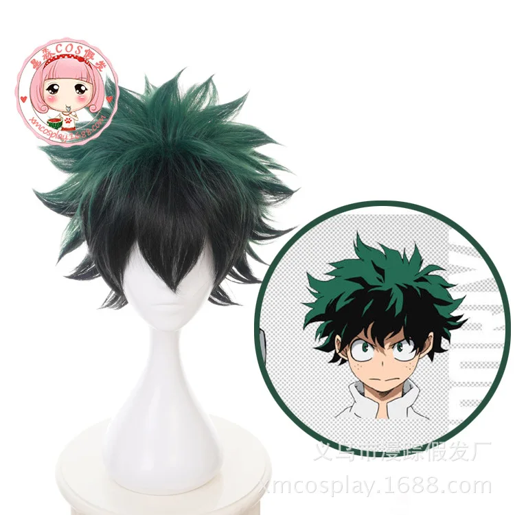 

2019 New My Boku no Hero Academia Izuku Midoriya Short Green Black Heat Resistant Cosplay Costume Wig Ombre Synthetic Hair