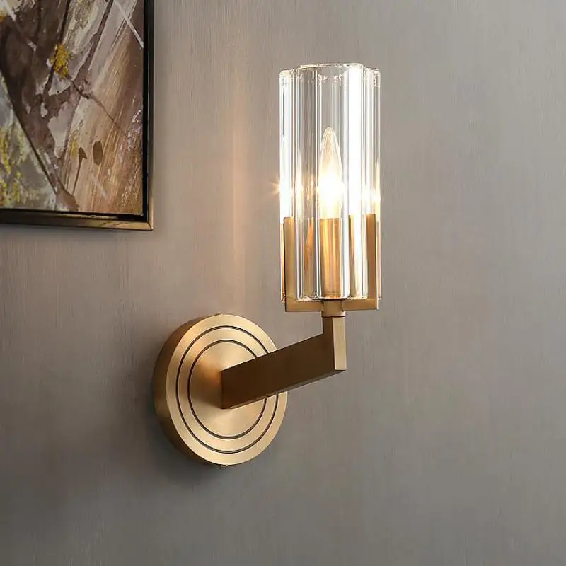 

Project All-copper Wall Lamp Light for Living Room Study Luxury Bedroom fixtures Hotel Porch Corridor crystal shade Wall sconce