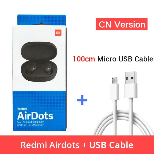 Xiao mi Red mi AirDots, беспроводные наушники Bluetooth 5,0, наушники-вкладыши, стерео, басовые наушники с mi c mi Ture, беспроводные наушники - Цвет: CN Add 100cm Cable