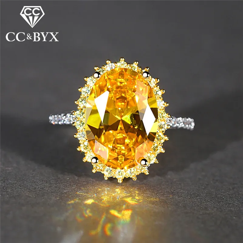 CC Rings For Women Trendy Luxury Jewelry Yellow Cubic Zirconia Big Stone Romantic Bridal Wedding Bijoux Engagement Ring CC3000