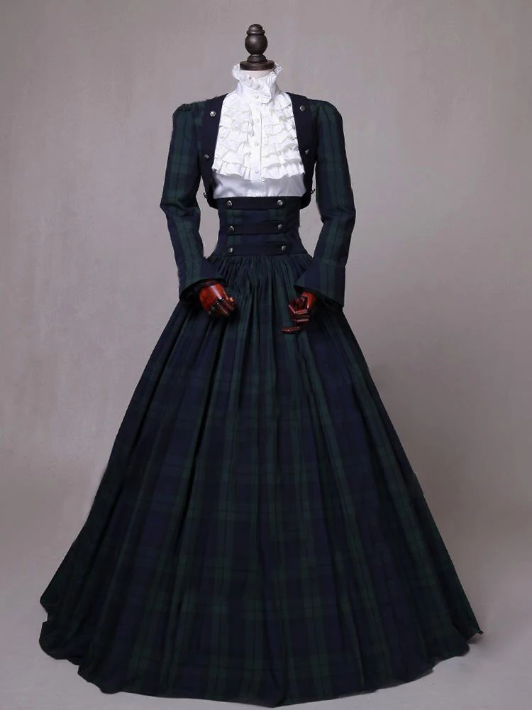 Civil War Victorian 3-PC Tartan Ball Gown Dress Reenactment Theater Clothing