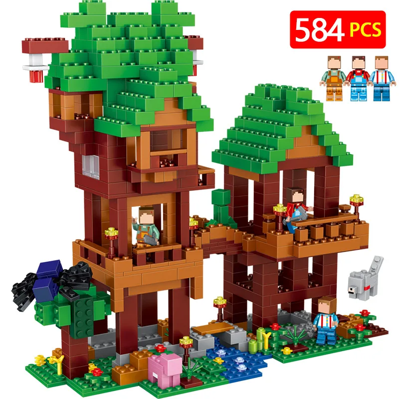 

Hot Building Blocks LegoINGLYS Minecrafted Farm Village Series Tree Tower Modle DIY Guard Educational Toys For Children