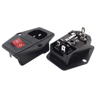 

15A 250V Power switch AC 3pin AC power socket with red triple Rocker Switch tripod feet of copper with fuse for 3d printer