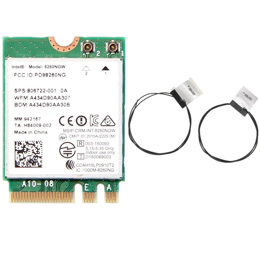 RCC Dual Band Wireless AC 8260 8260AC NGFF WiFi Card USE for Intel 8260 AC AC8260 8260NGW M.2 NGFF 2.4//5GHz Bluetooth 4.2 Wireless WiFi Card 867 Mbps