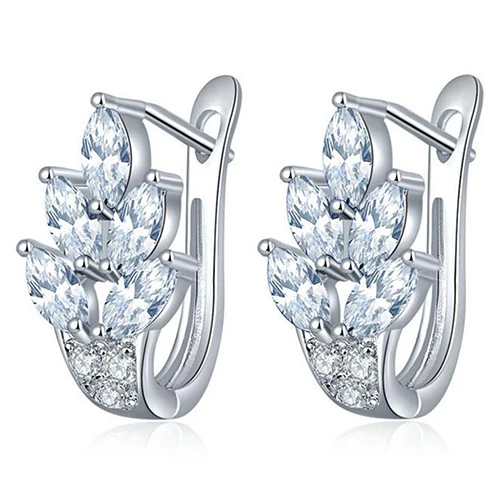 Роскошные женские свадебные элегантные серебряные серьги-гвоздики с кристаллами в форме капель в форме цветка и циркония для женщин - Окраска металла: Clear