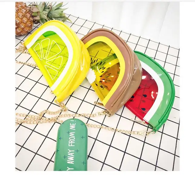 

10pcs DHL Summer Fashion Cute Fruit Lemon/Watermelon/Kiwifruit Transparent Women Shoulder Bag Handbag Tote Bag Chain Beach Bag